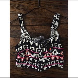 Tribal print embroidered crop top